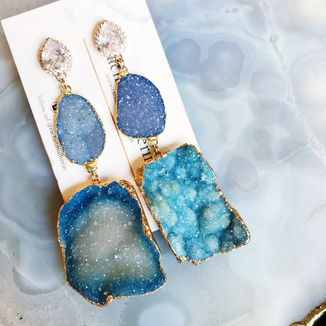 Rachel Mulherin blue drusy statement earrings