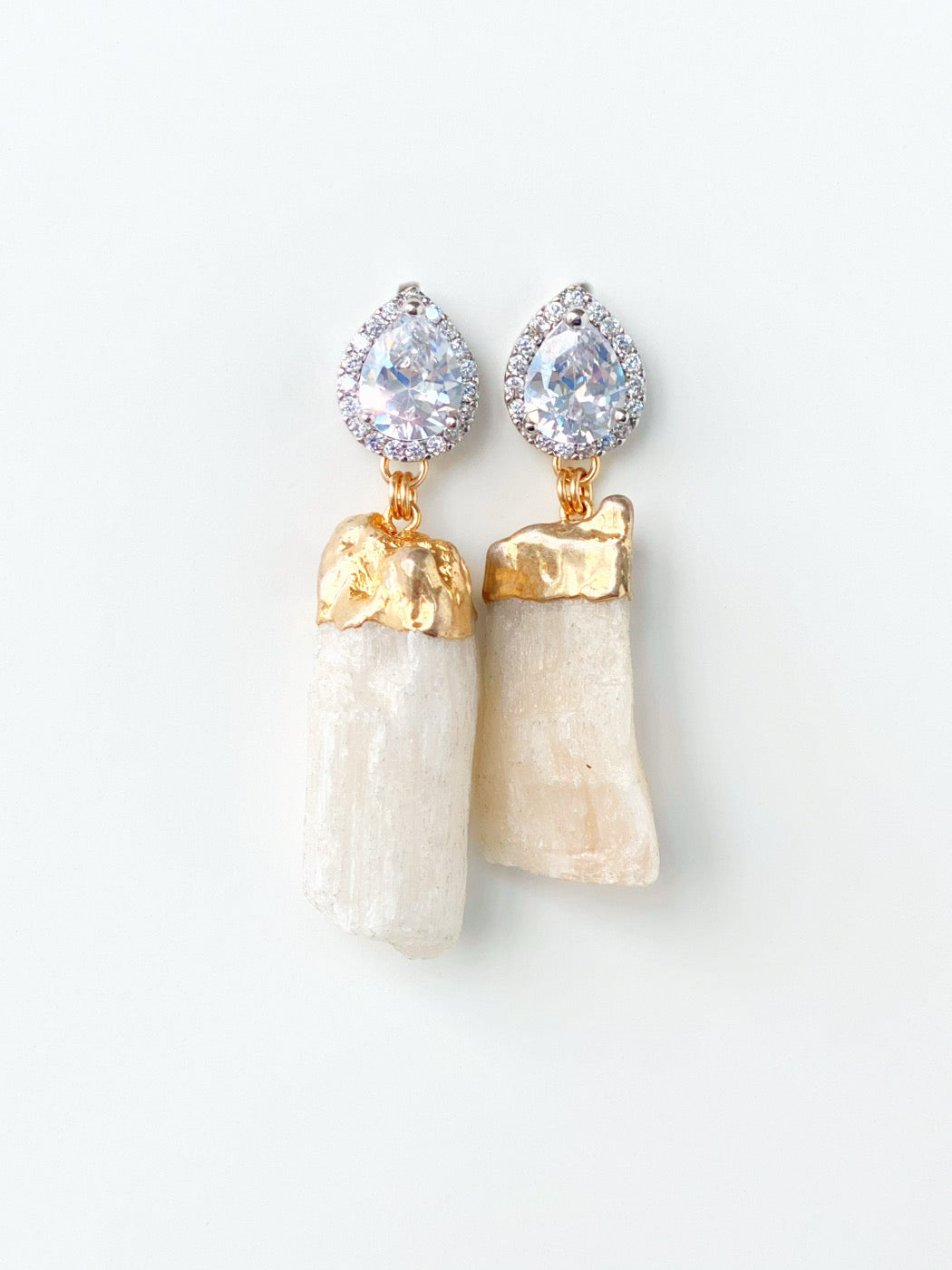 blush selenite CZ statement earrings for wedding in gold