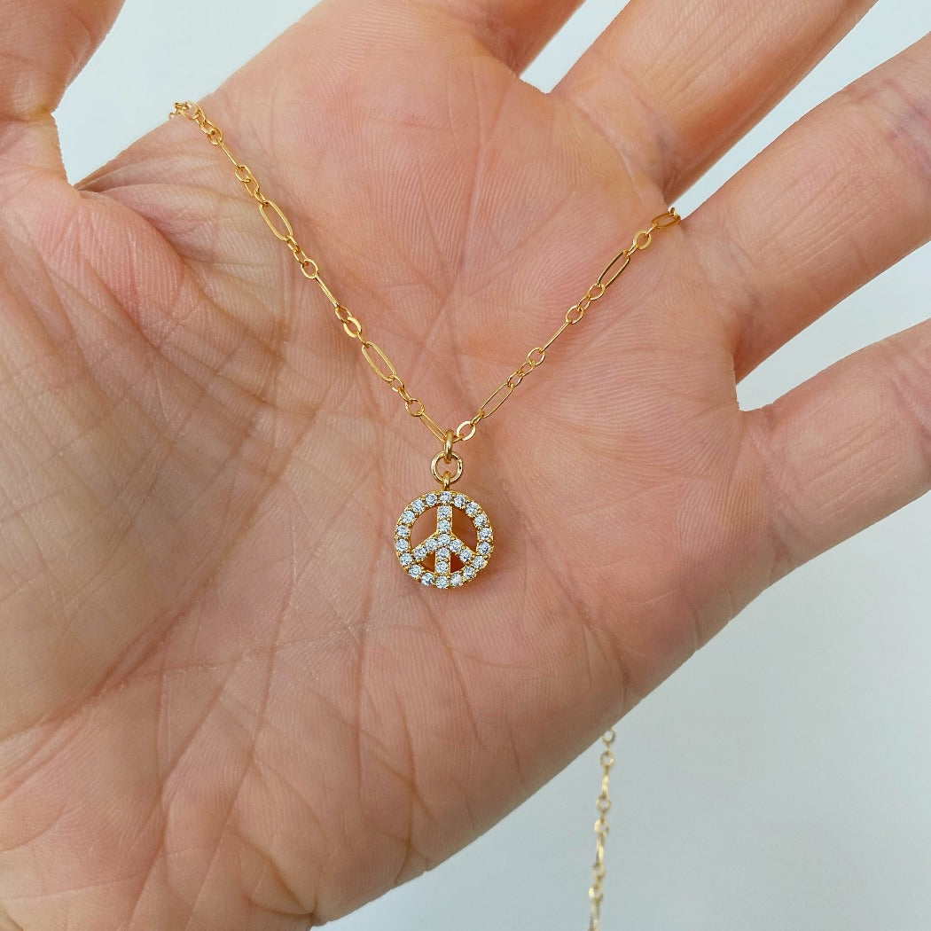 Rachel Mulherin CZ peace sign gold necklace