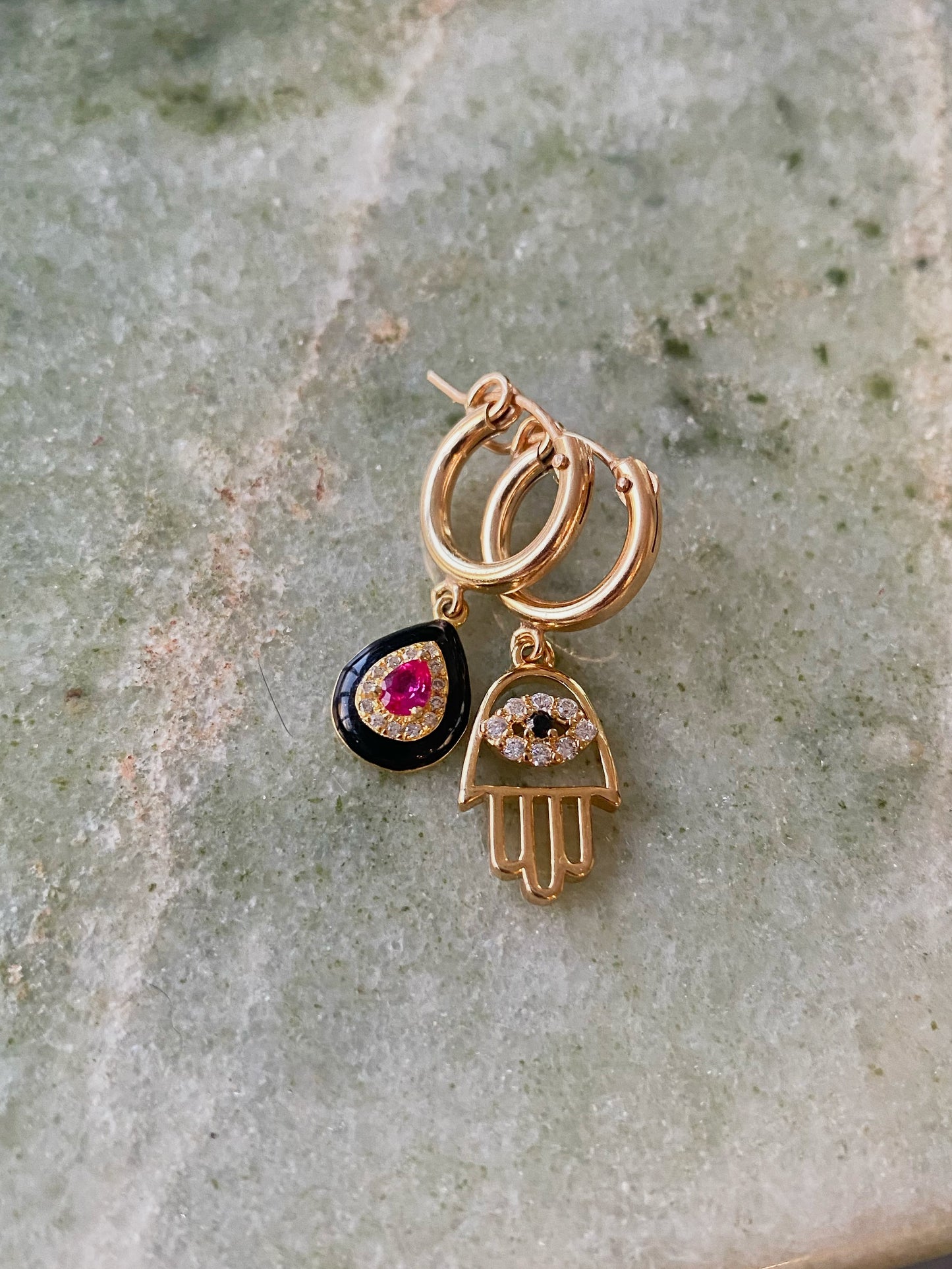 Black Enamel Huggie Earring