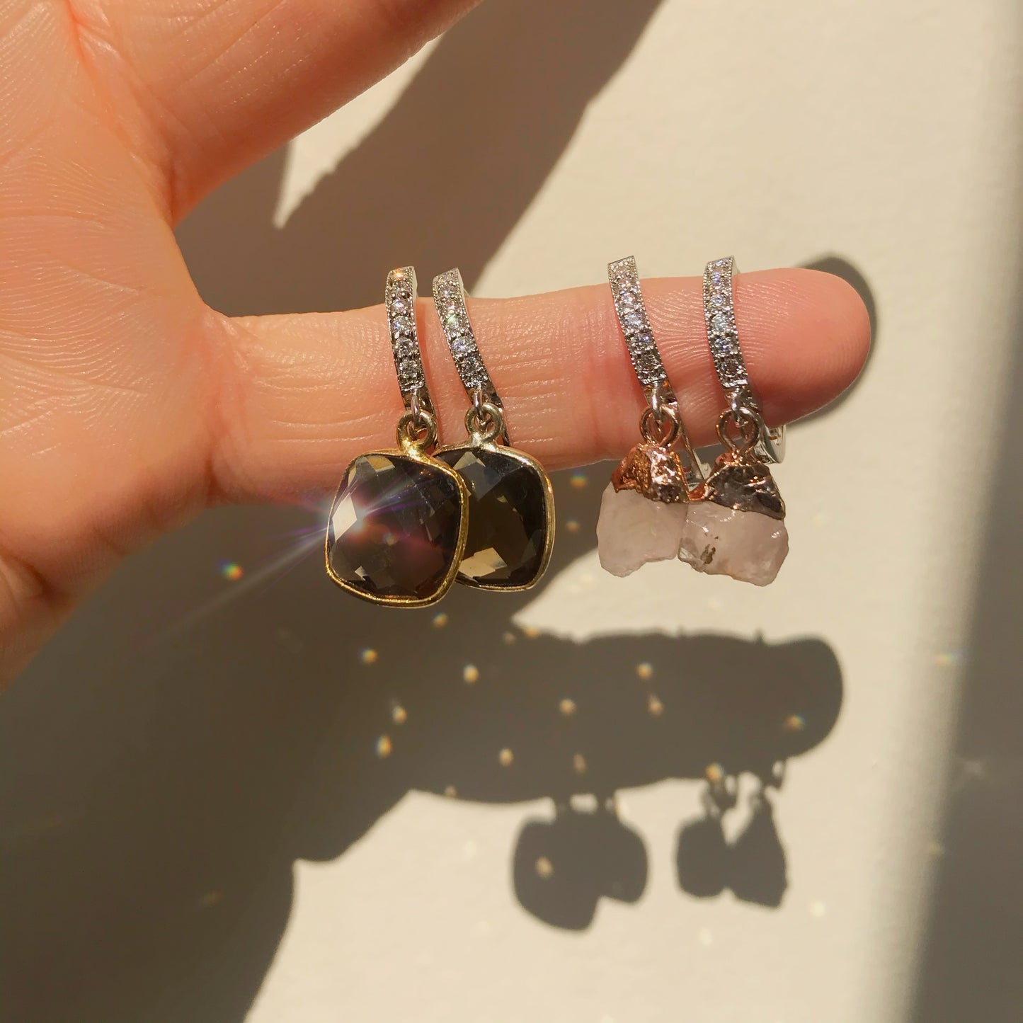 Rose Quartz Huggie Earring