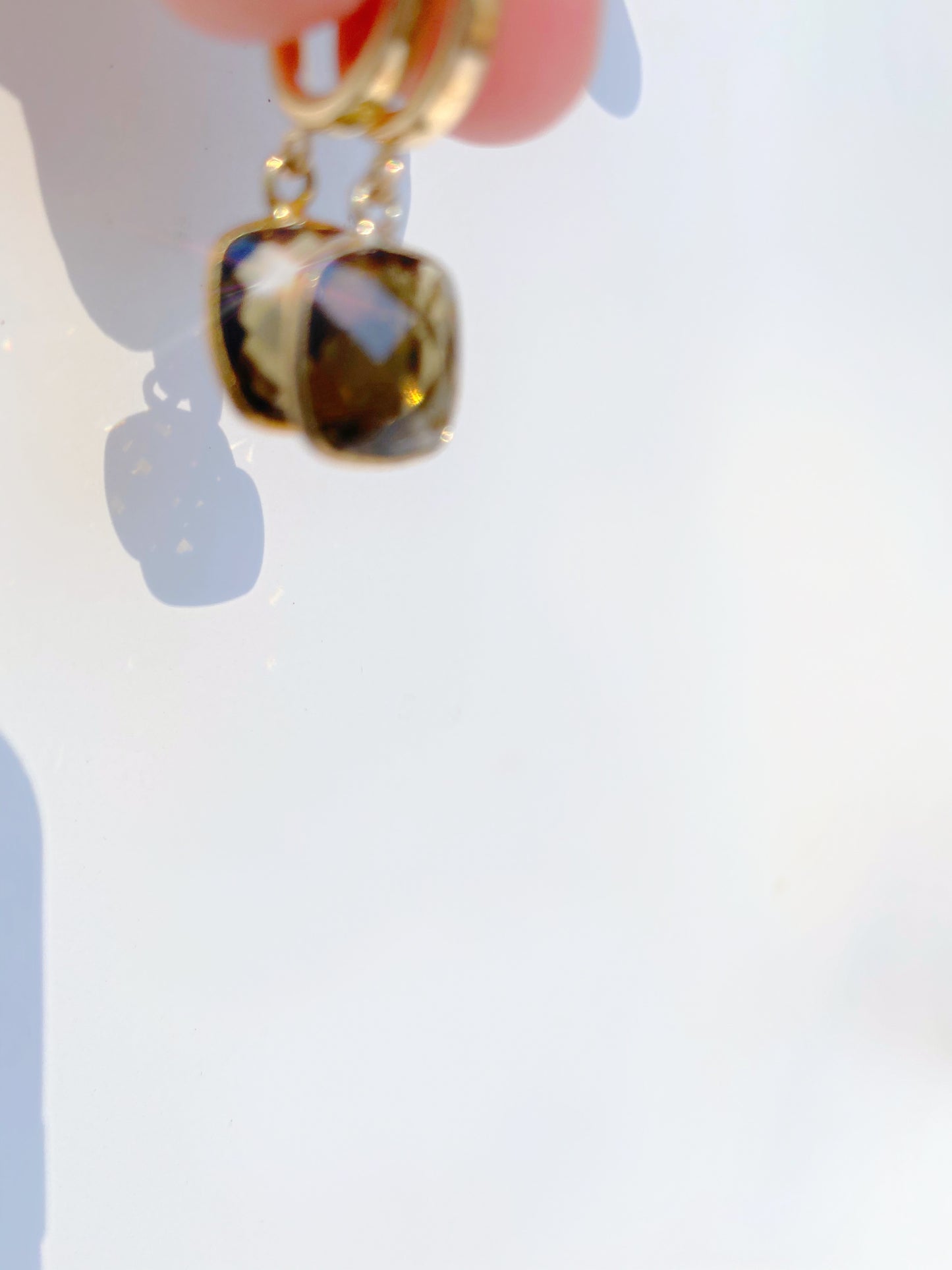 Gold Smoky Quartz Hoop Huggie