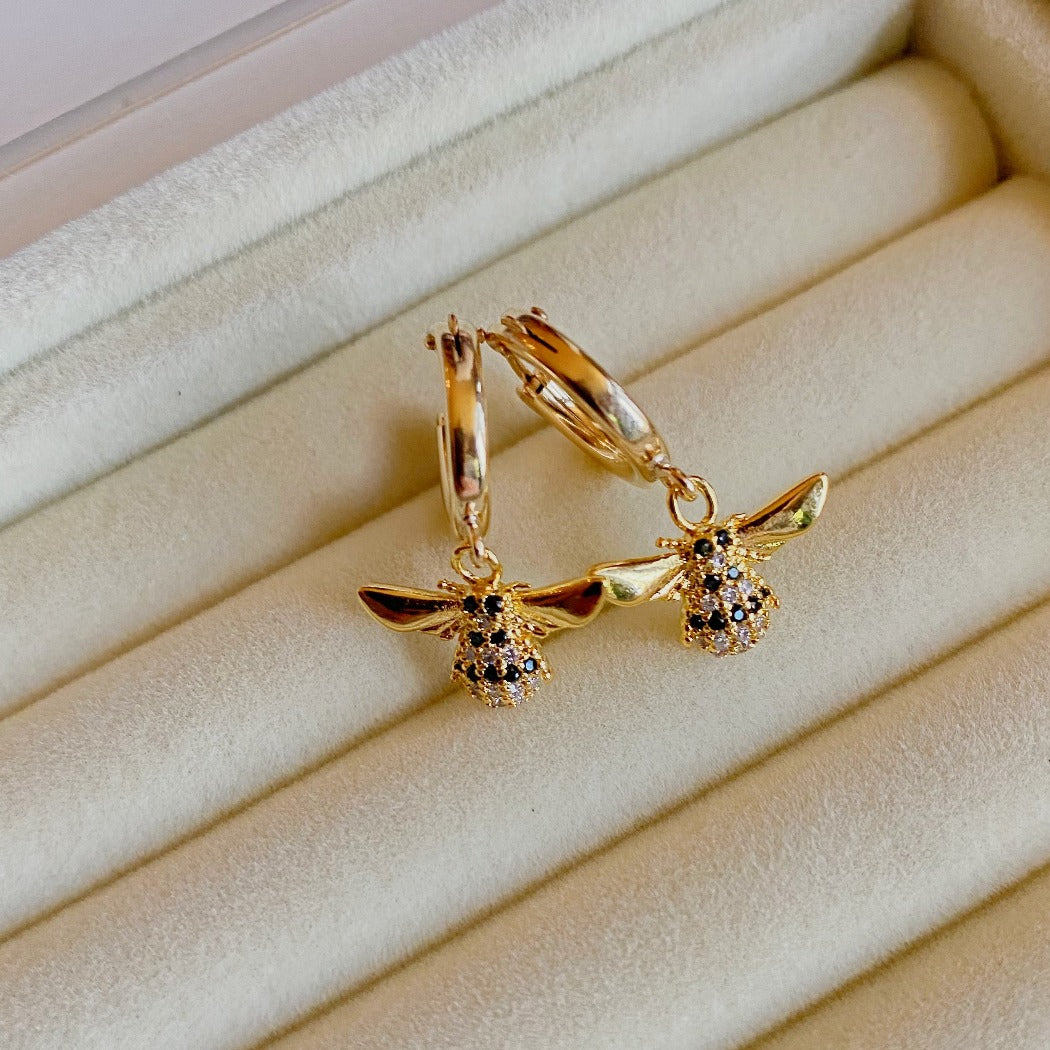 14kt goldfill cz bumble bee gold hoop huggie earrings