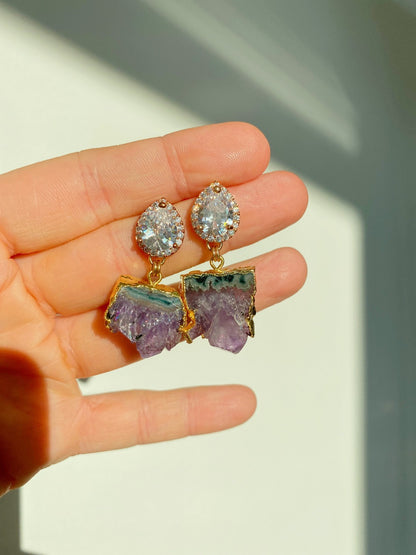purple amethyst statement earrings with CZ for wedding