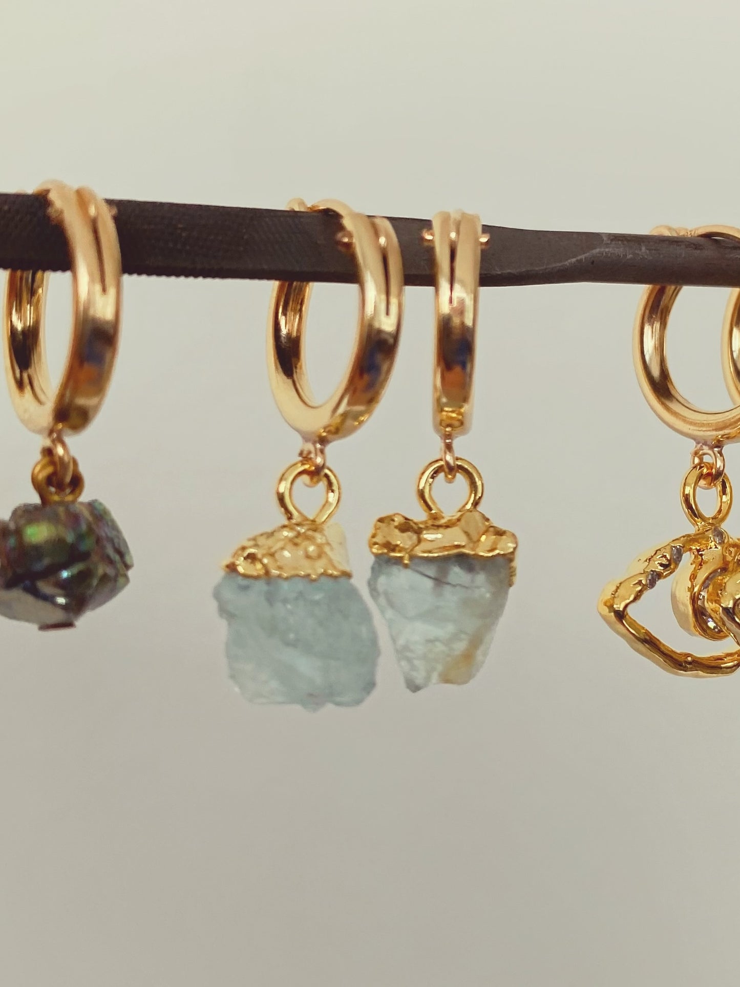 Raw Crystal Gold Hoop Huggie Earring