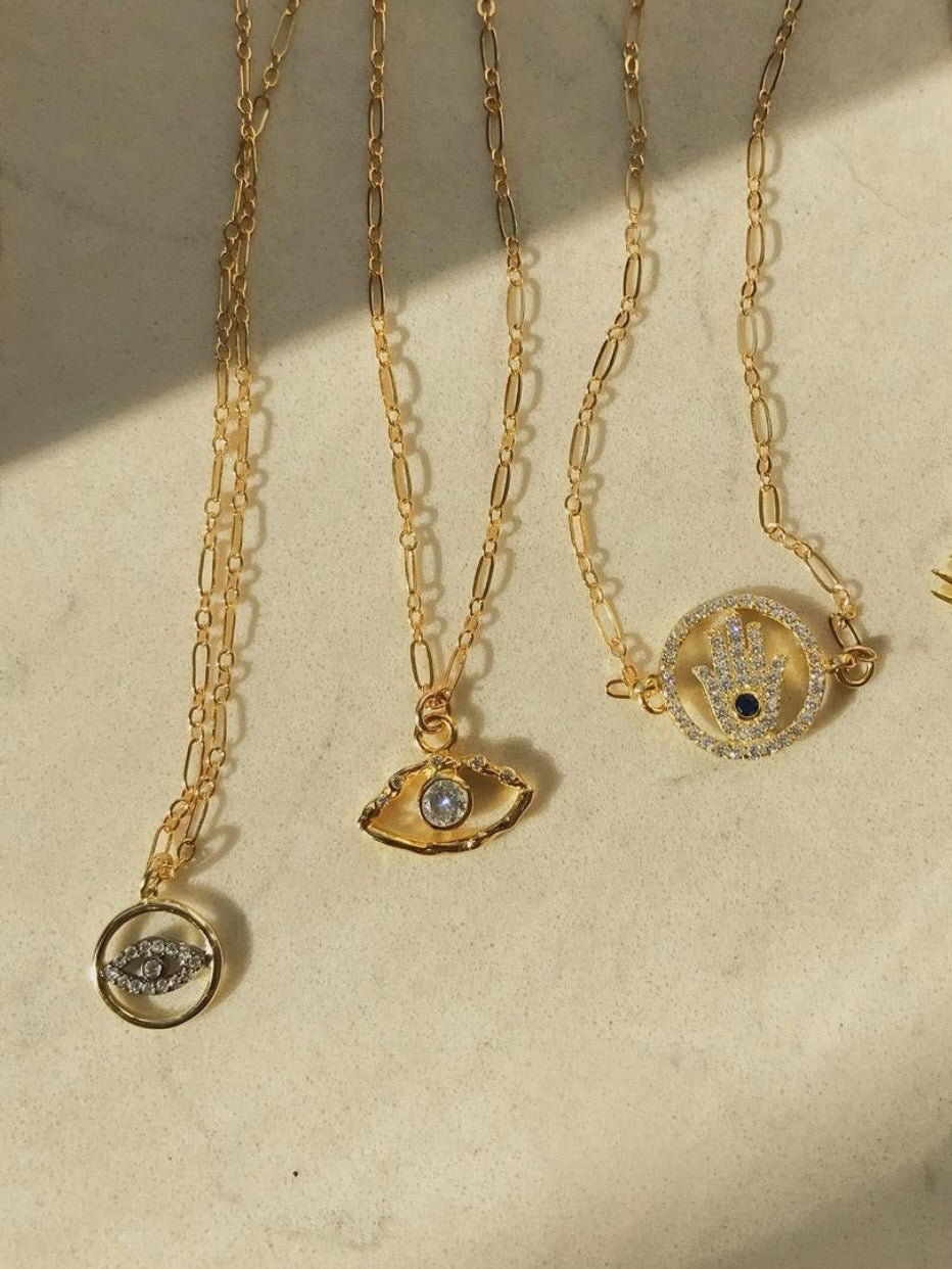 Gold CZ Eye Pendant