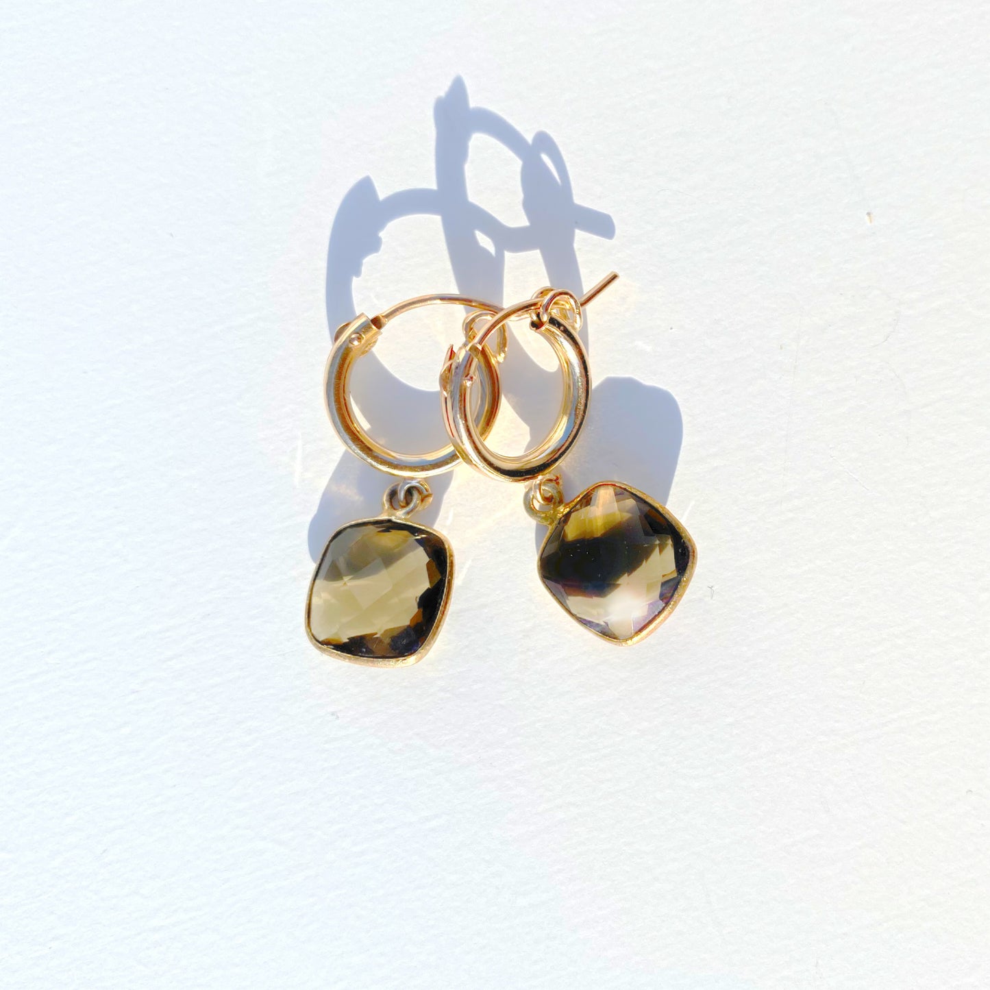 Gold Smoky Quartz Hoop Huggie
