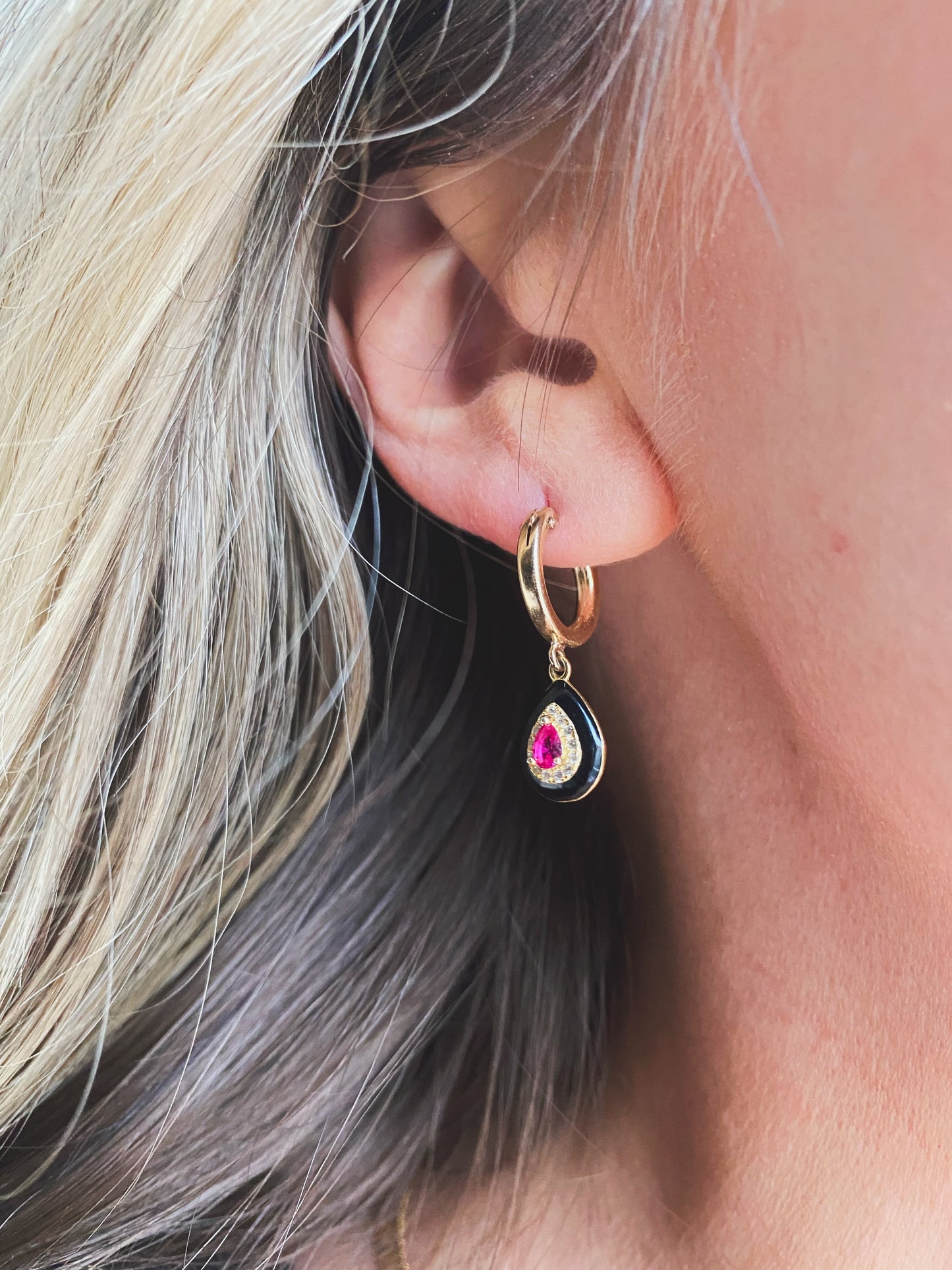 Black Enamel Huggie Earring