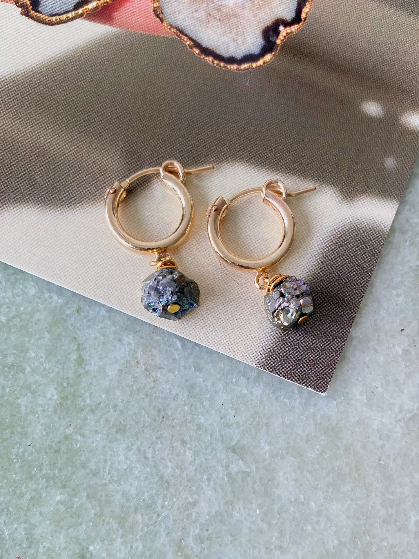 Raw Crystal Gold Hoop Huggie Earring