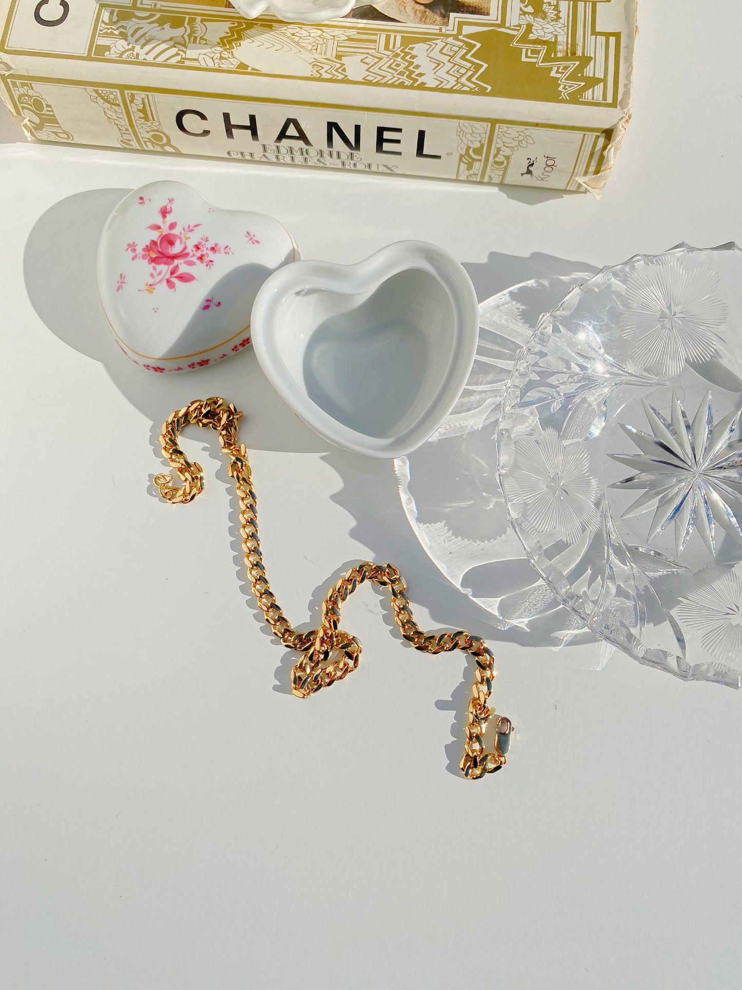 Vintage Glass Floral Jewelry Dish