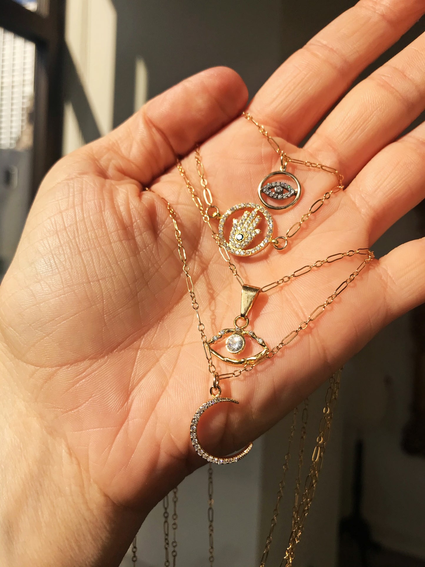 Gold CZ Eye Pendant