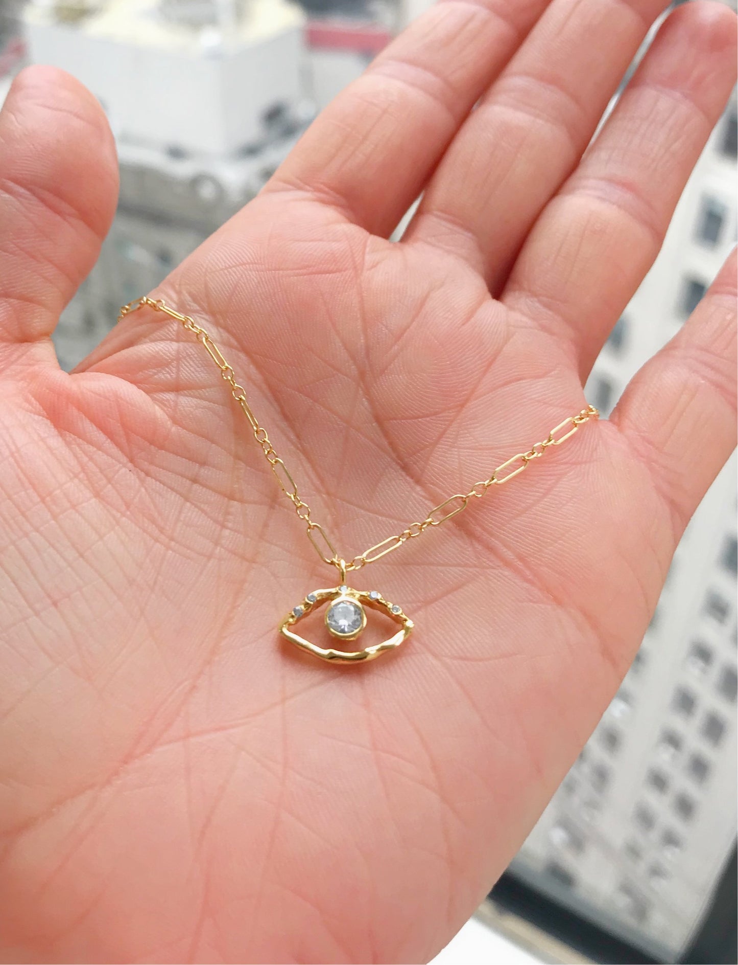 Gold CZ Eye Pendant