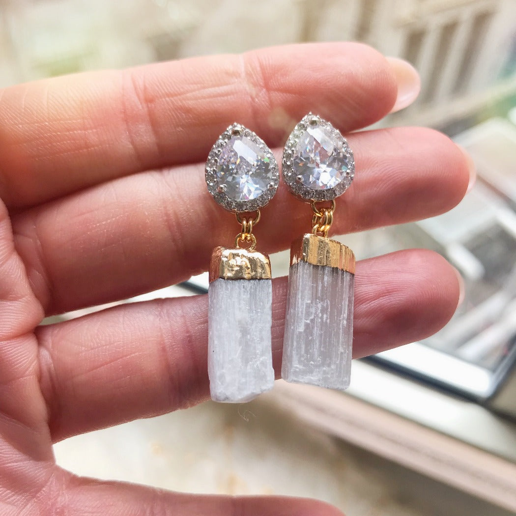 white selenite statement earrings