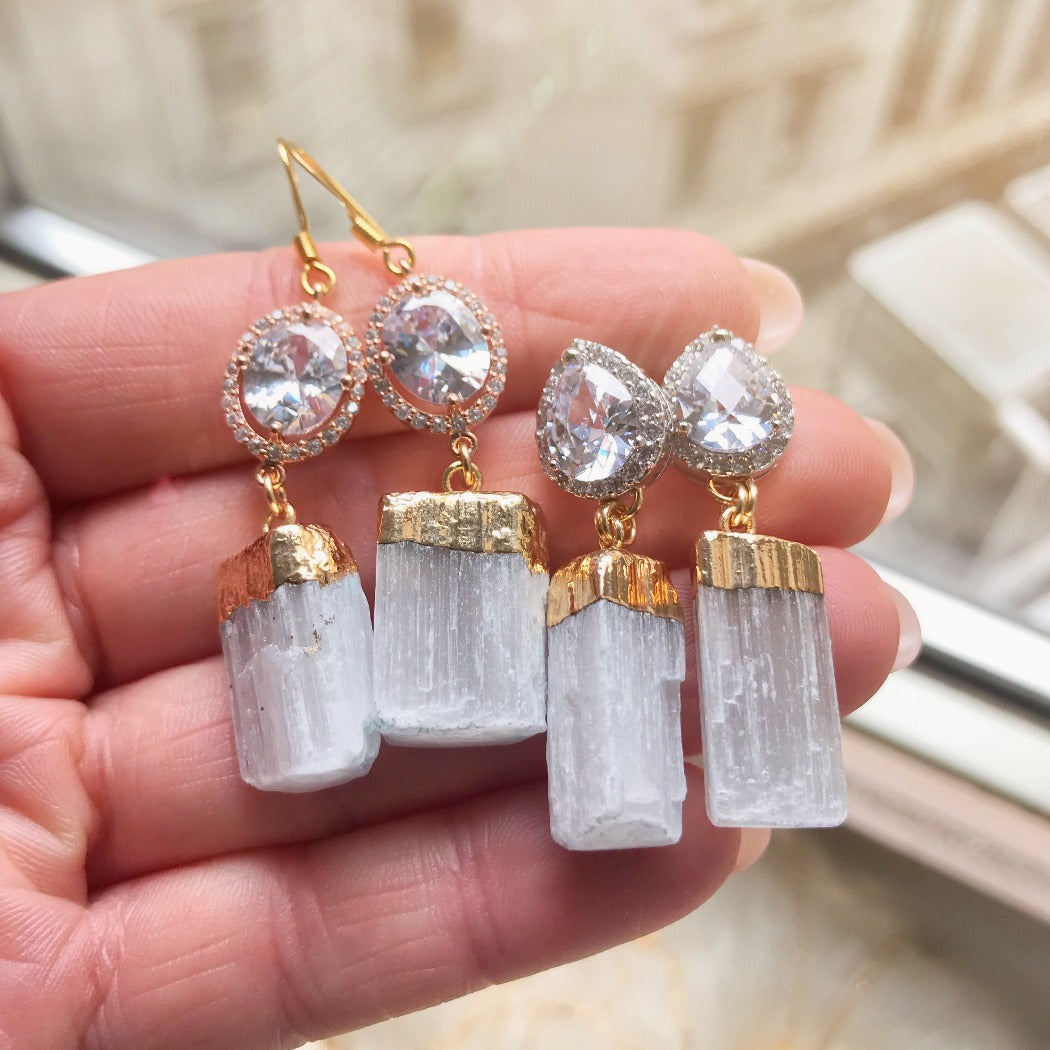 white selenite statement earrings