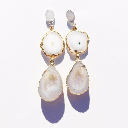 white drusy and geode wedding earrings for a bride