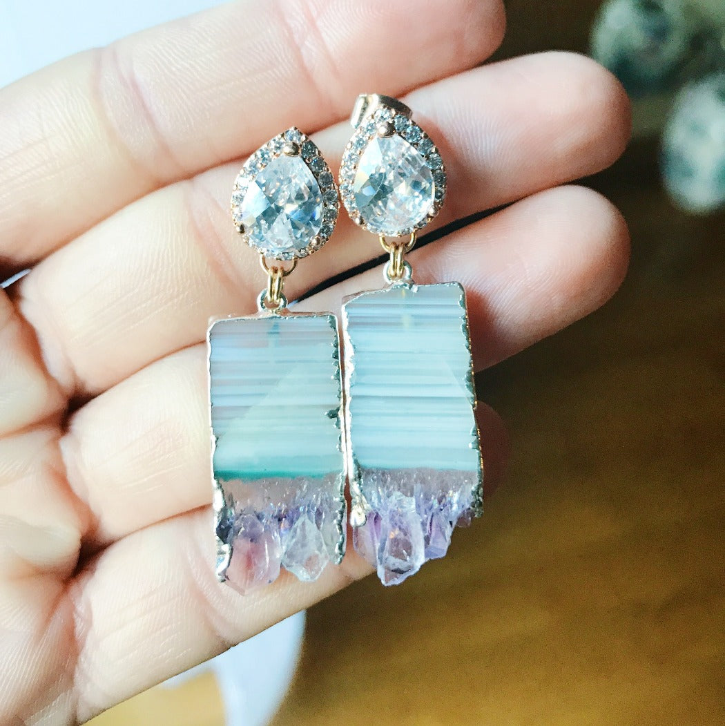 amethyst statement earrings with CZ post