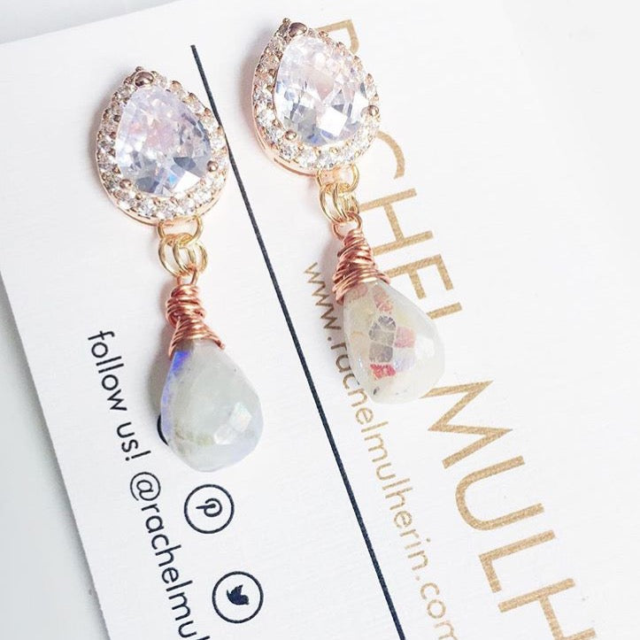 Rose gold and white opalite briolette earring for wedding