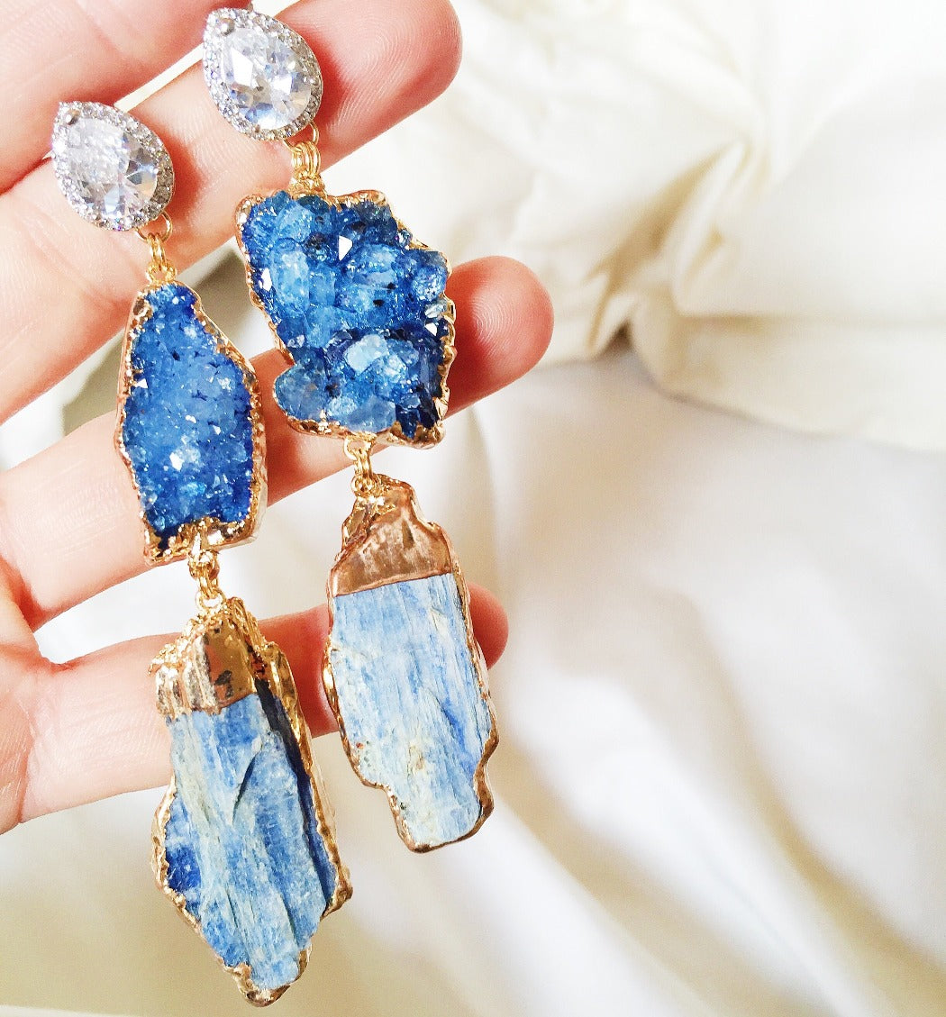 Rachel Mulherin Blue Kyanite and Blue Drusy statement earrings