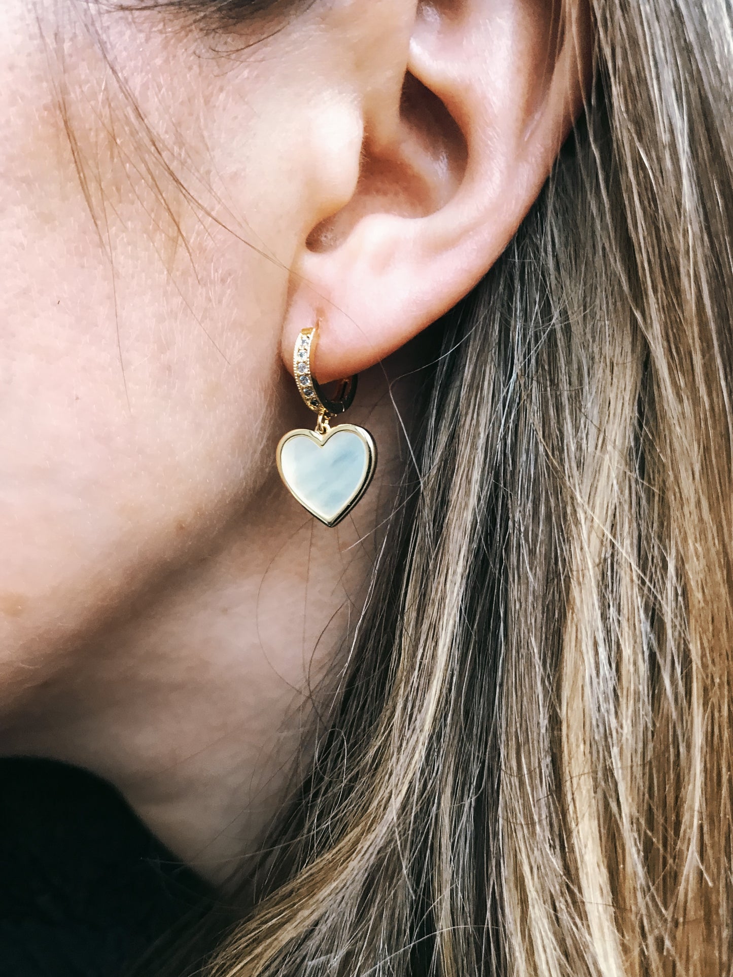 Pearl Heart Huggie Earring