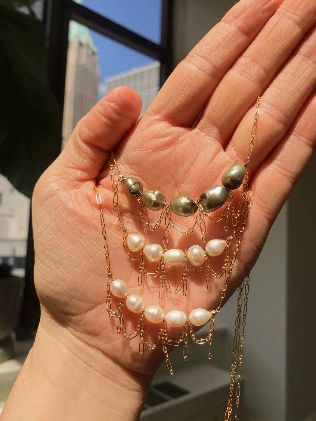 pearl and gold chain necklaces