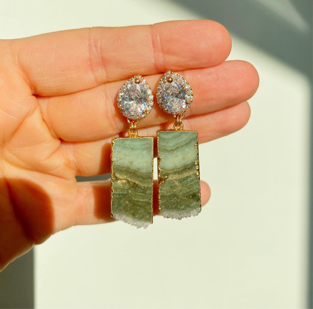 green amethyst CZ statement earrings for wedding 