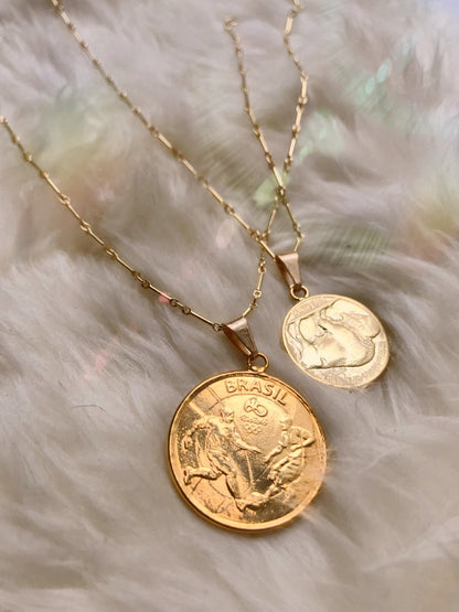 gold coin neklace with 20" goldfill bar chain